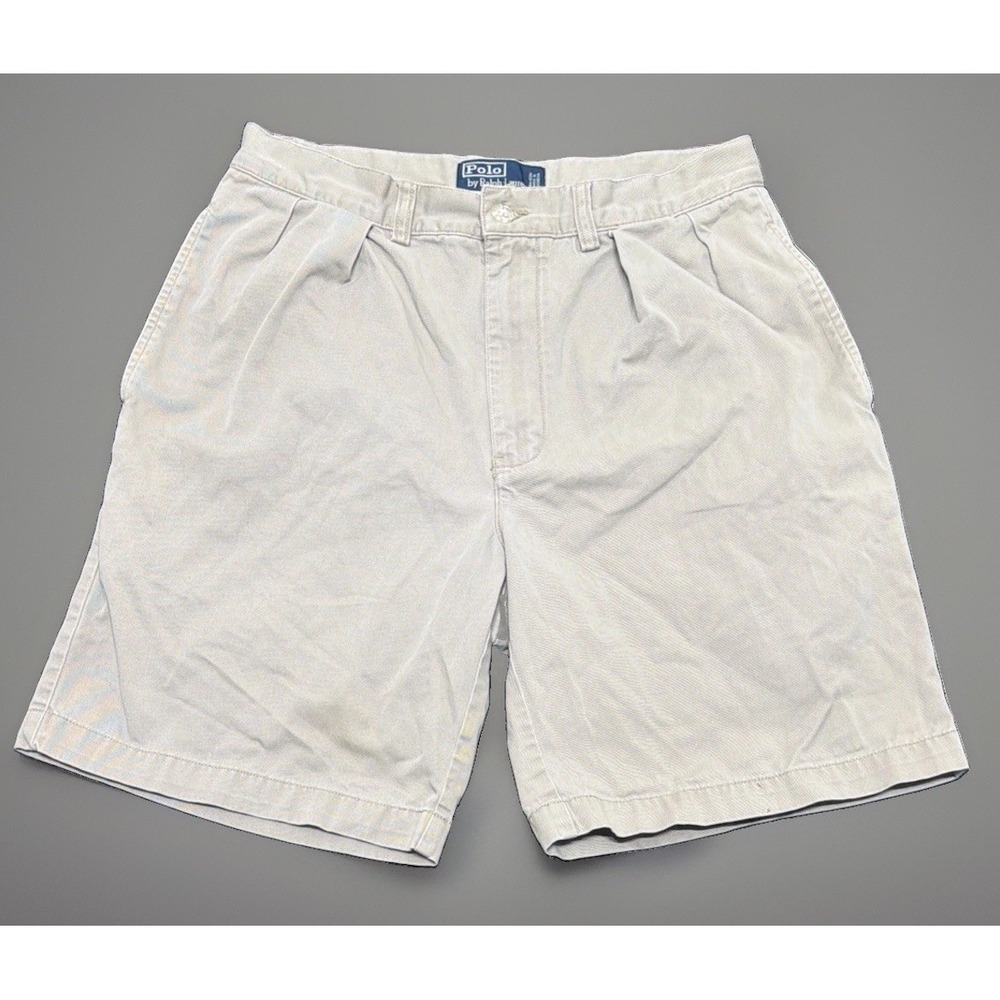 Vintage Ralph Lauren Shorts Beige Pleated Classic Polo Chinos Men's Sz. 31"X8"
